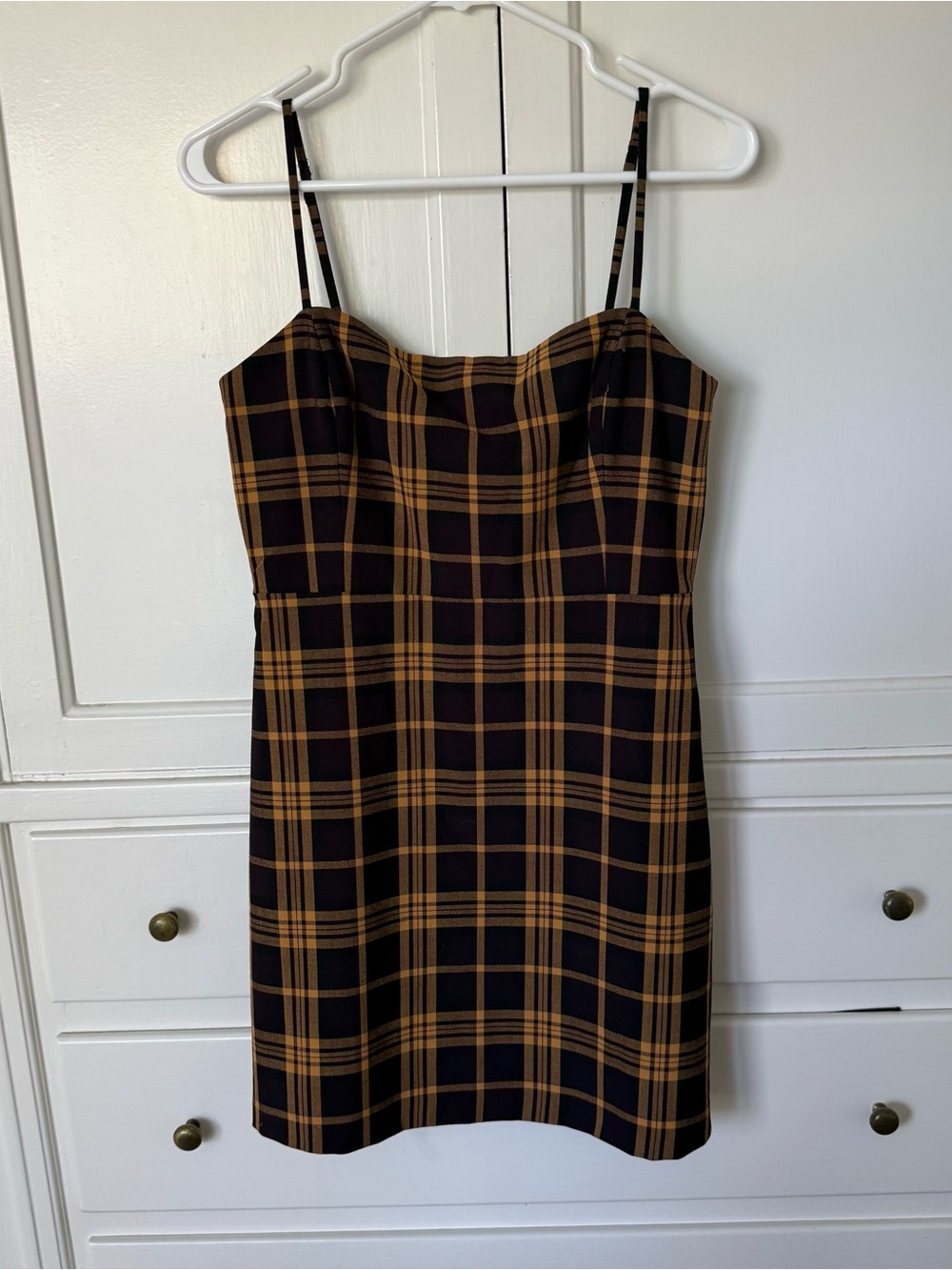 Aritzia Yellow and Black Plaid Mini Dress